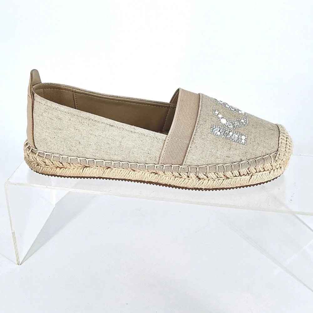 Karl Lagerfeld Paris Size 6 Manika‎ Espadrille Flats Beige Rhinestone Logo